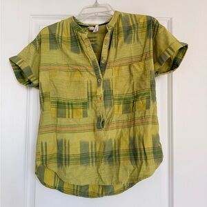 Green and Yellow Half Plaid Button-Up Shirt